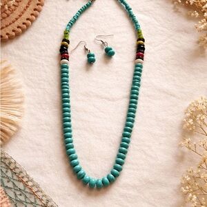 Turquoise Beaded Necklace & Earring Set – Southwestern Boho Style